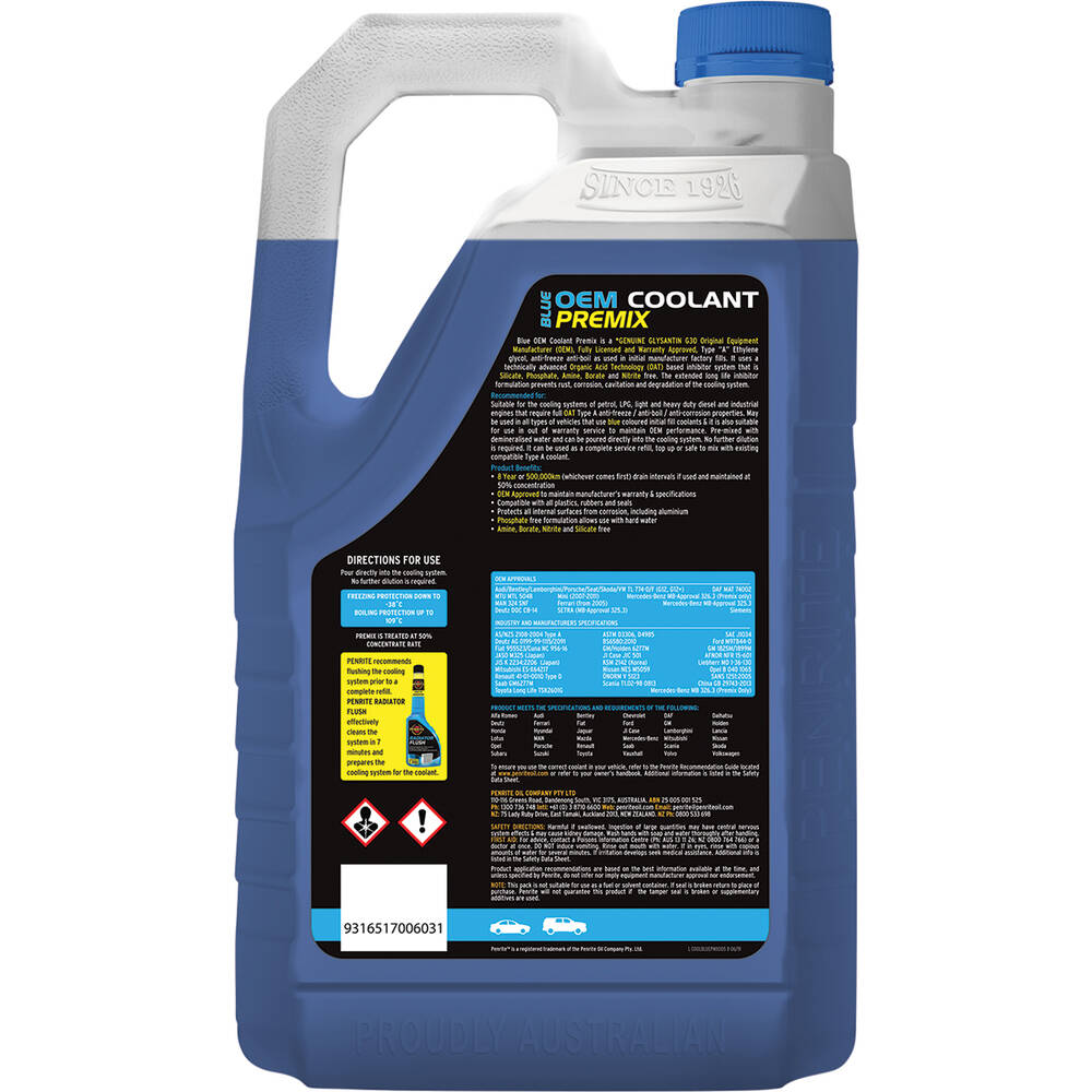 Penrite Blue Long Life Anti Freeze / Anti Boil Premix Coolant - 5L