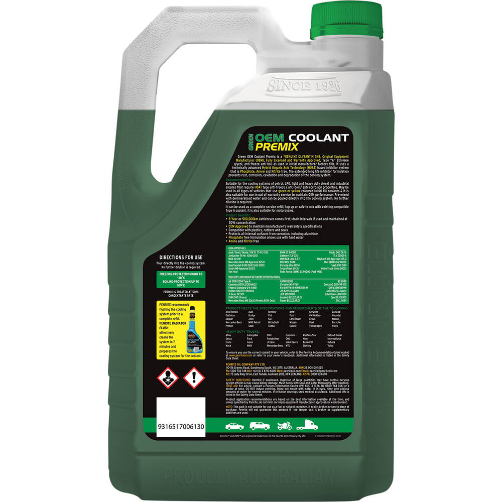 Penrite Green Long Life Anti Freeze / Anti Boil Premix Coolant - 5L